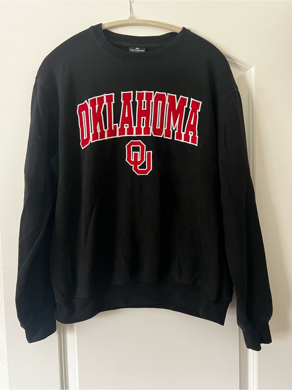 Colosseum Black Crewneck Sweatshirt with Red Oklahoma Logo